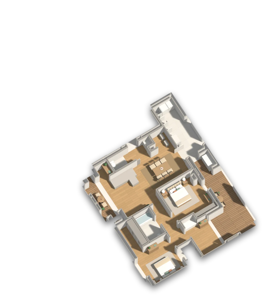 Piso 1, apartamento B, destacado na maquete do piso