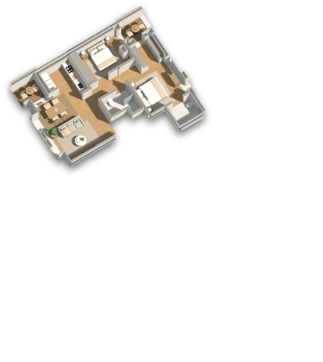 Piso 2, apartamento A, destacado na maquete do piso