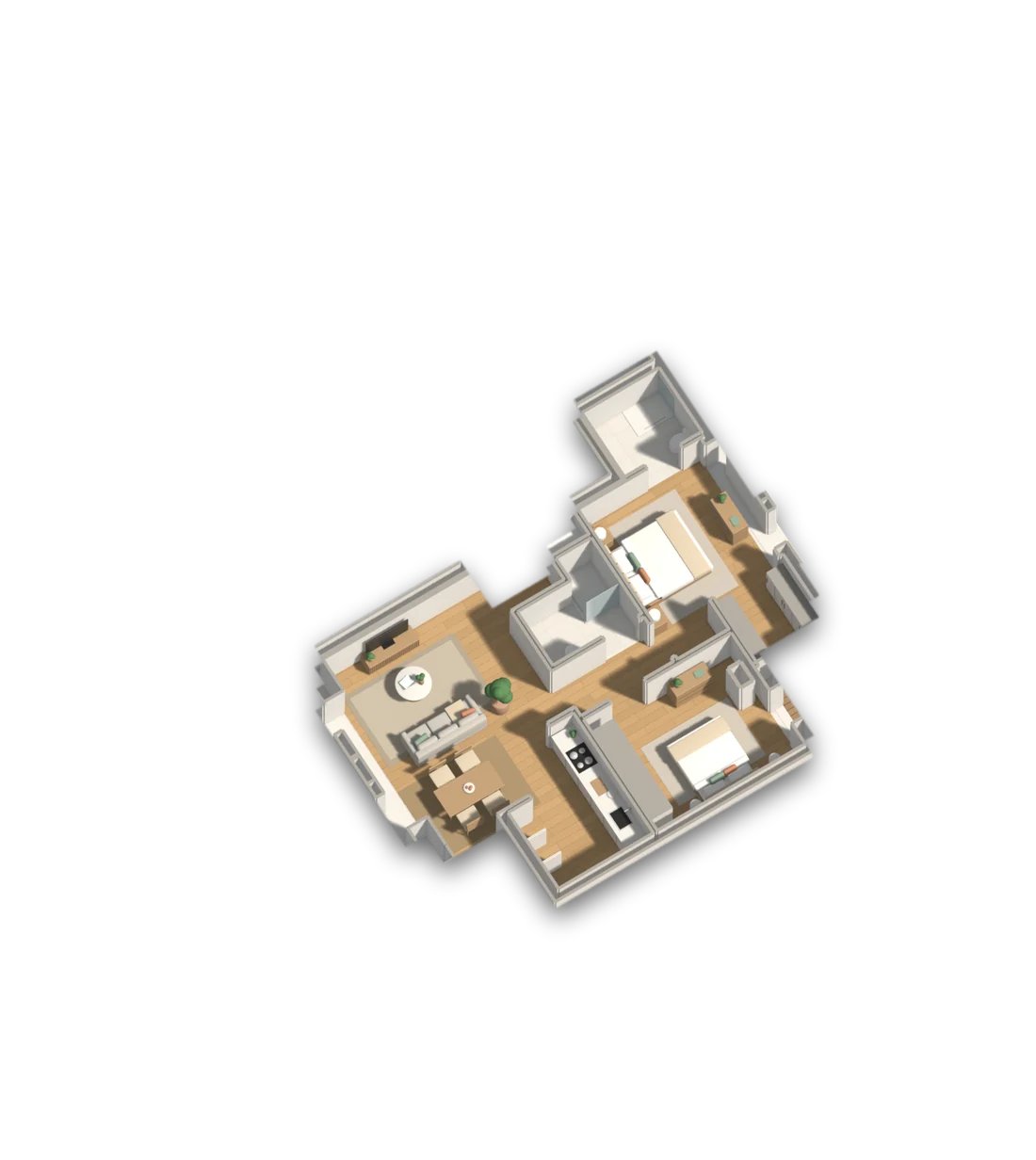 Piso 2, apartamento B, destacado na maquete do piso