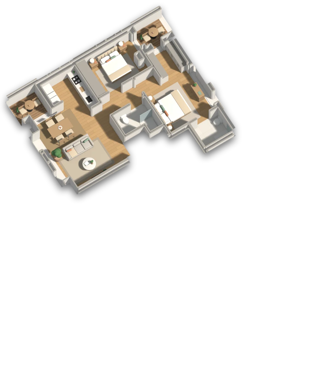 Piso 4, apartamento A, destacado na maquete do piso