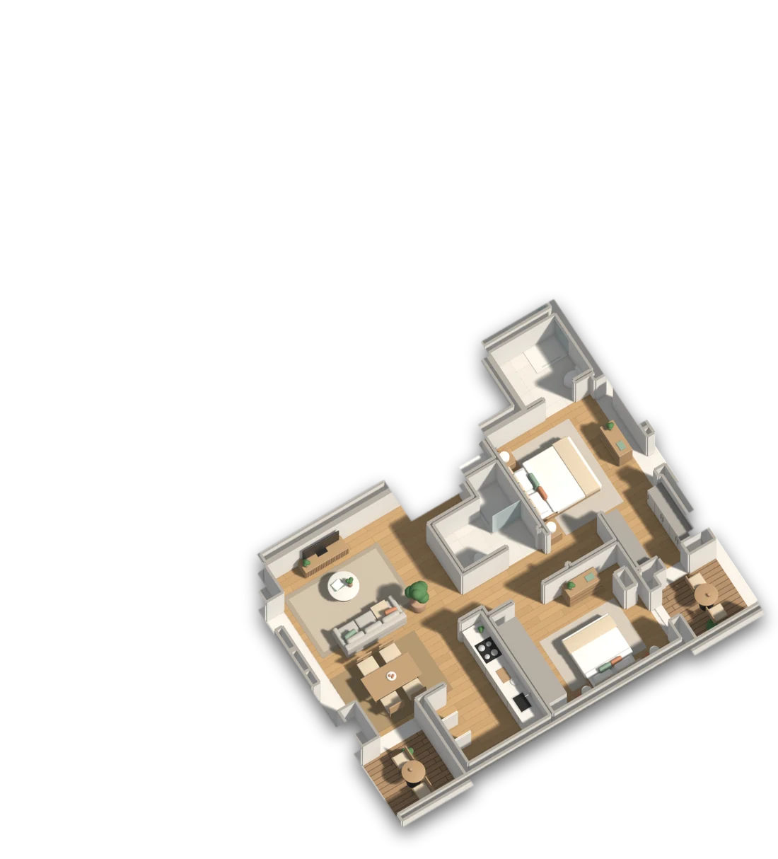Piso 4, apartamento B, destacado na maquete do piso