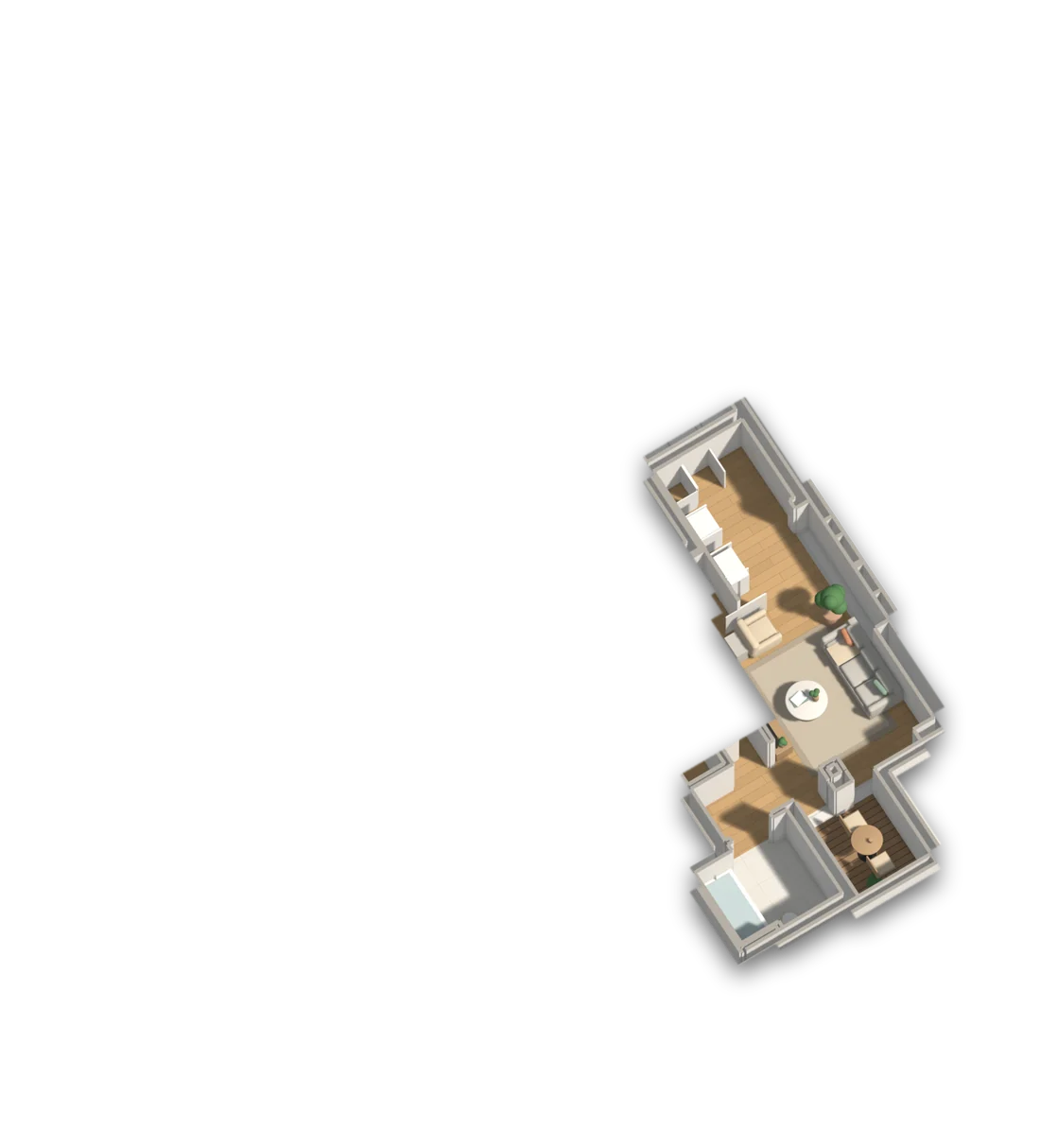 Piso 5, apartamento D, destacado na maquete do piso
