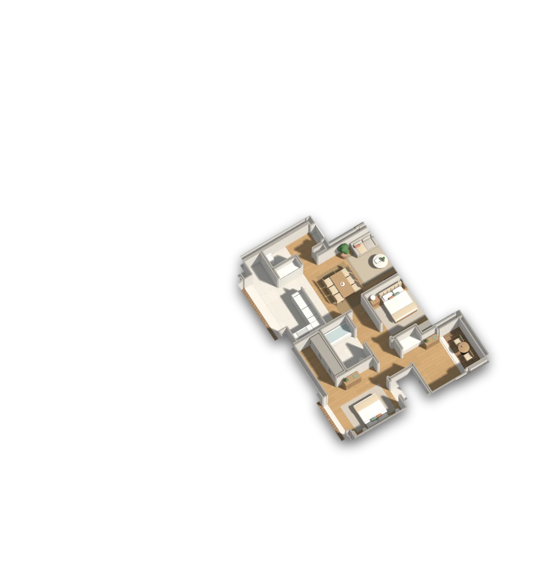 Rés do chão, apartamento B, destacado na maquete do piso
