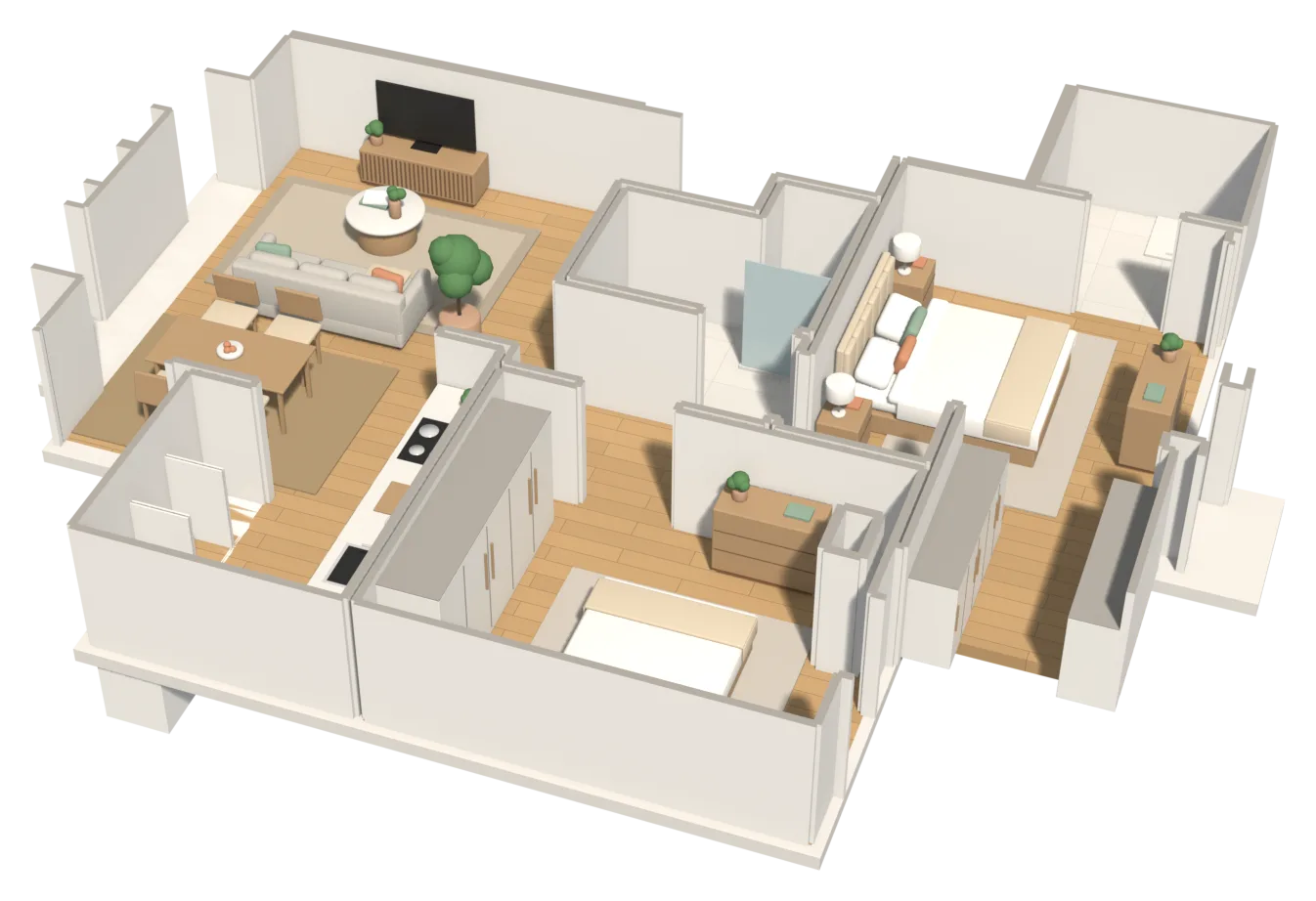 Maquete isolada do apartamento B do piso 2
