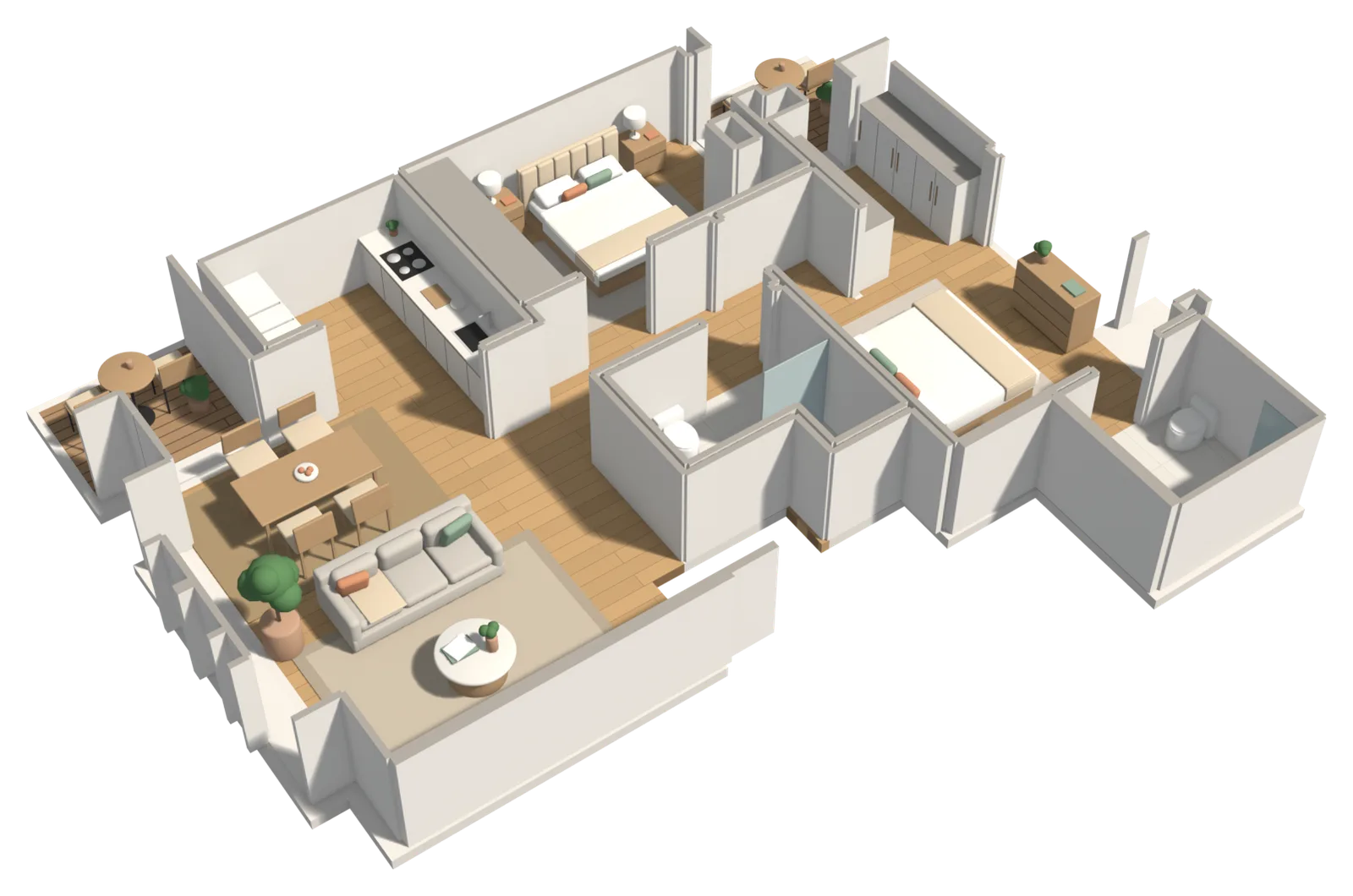Maquete isolada do apartamento A do piso 3