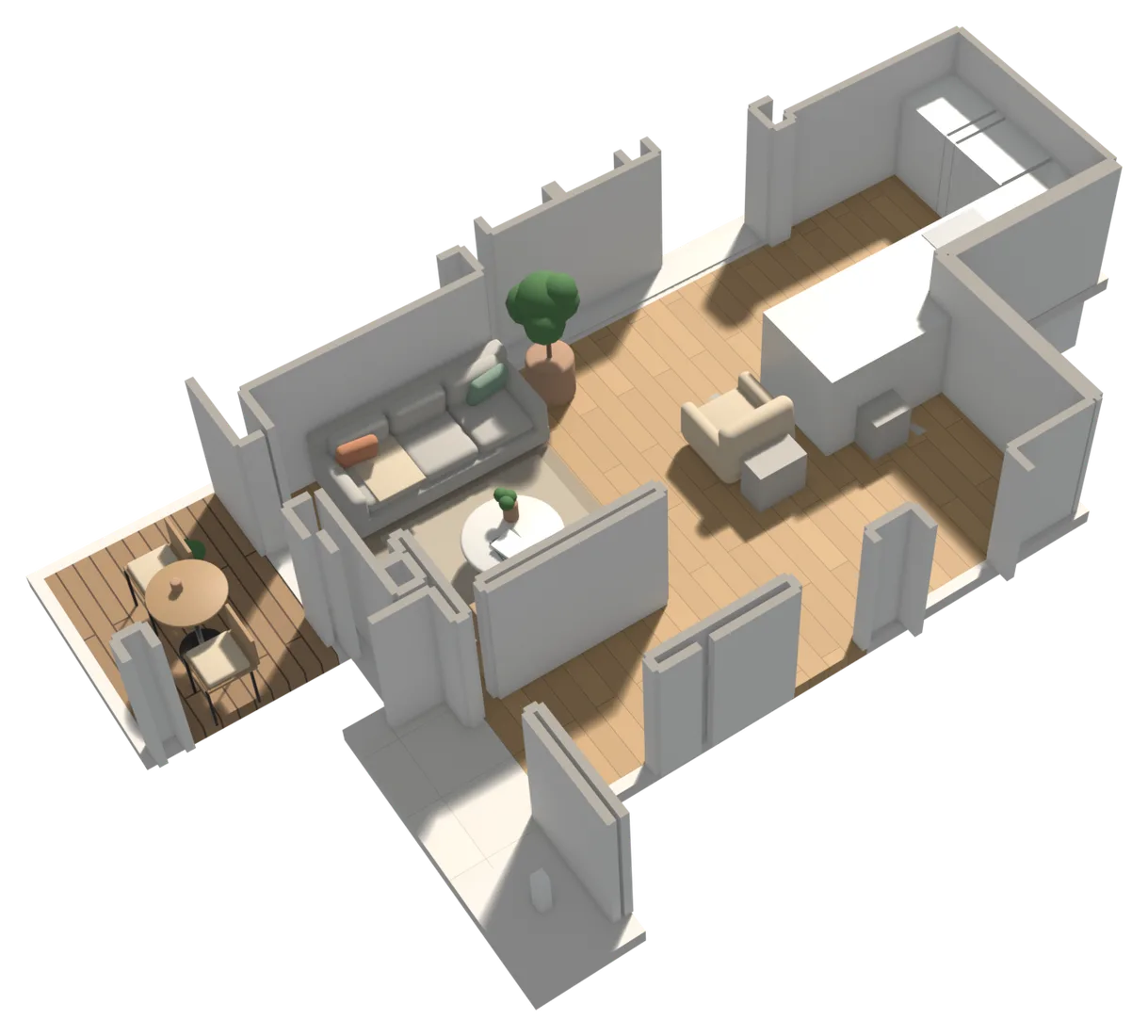 Maquete isolada do apartamento B do piso 5