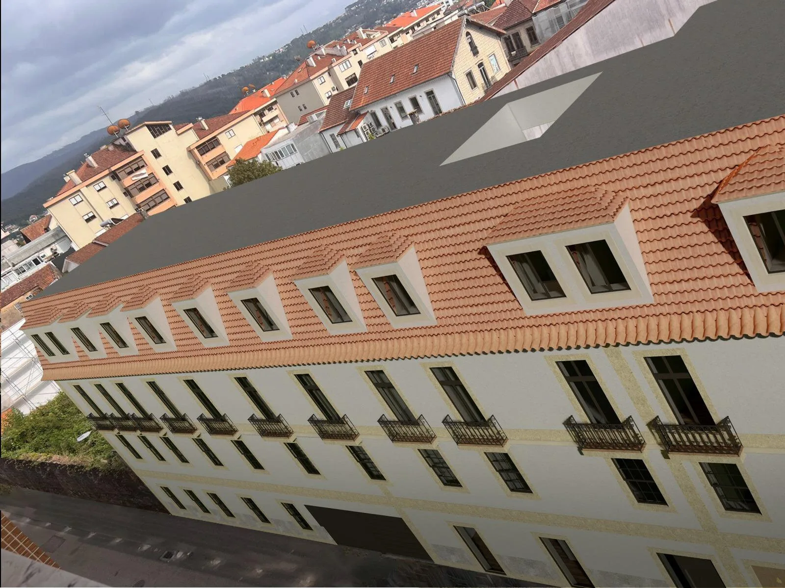 Detalhe arquitetónico da cobertura e da fachada, Oliveira Plaza